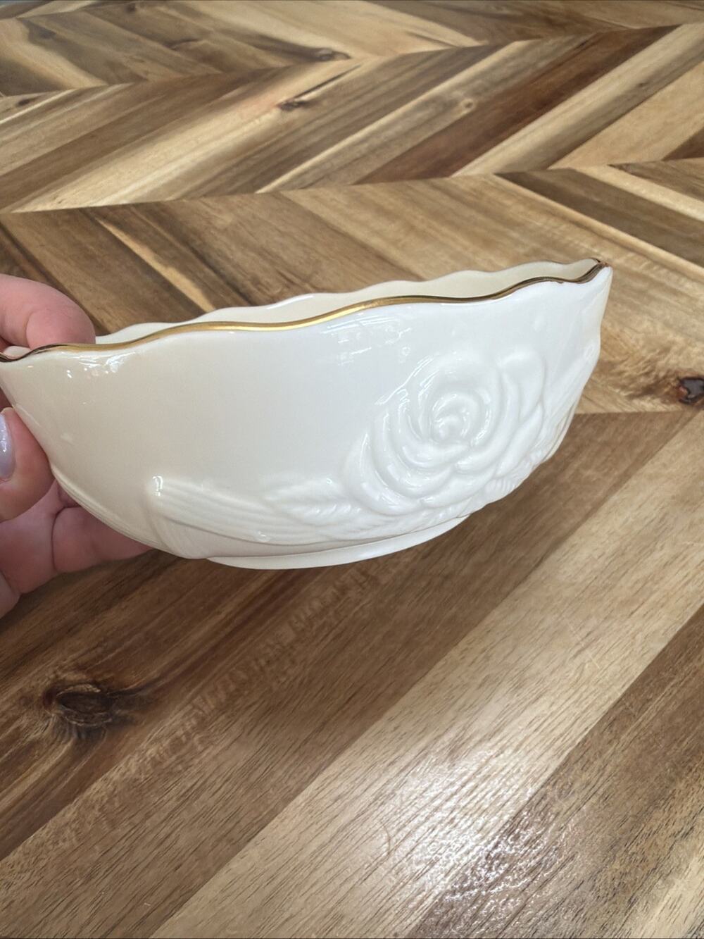 NEW LENOX 24K TRIM 5.5" BOWL ROSE BLOSSOM NEVER USED VTG ELEGANT- Small Scratch
